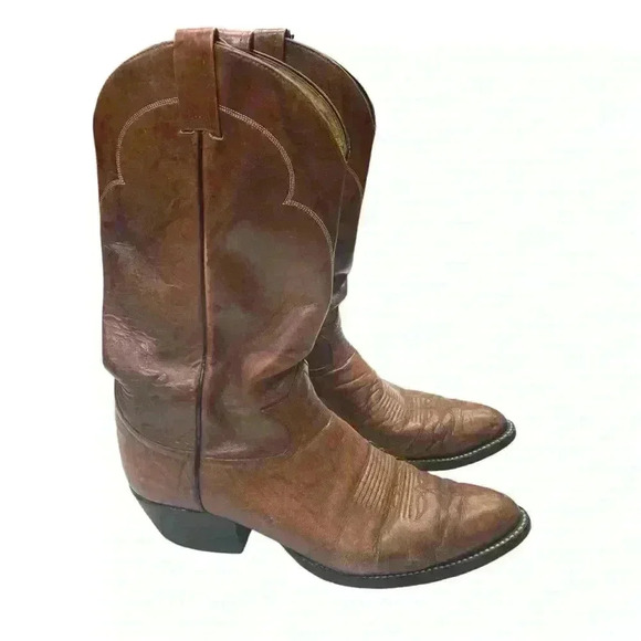 Tony Lama Shoes - VTG TONY LAMA #5084 Leather Cowboy Western Boots Cognac Marble Brown  10 - B